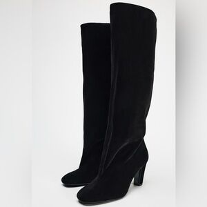 Zara NWT Velvet High Heel Knee High Boots Black SZ 6 Boho Glam Sexy 1026/410/800